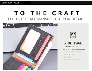 Detail of short canvas wallet showing multiple card slots and a 3.5-inch photo holder