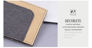 Detail of color blocking canvas wallet with premium stitching and texture