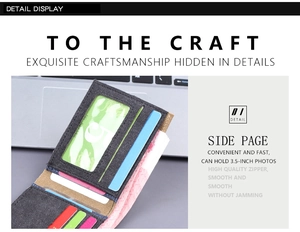Detail view of canvas wallet featuring multi-colored card slots and ID window
