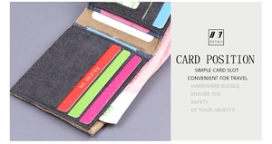 Detail view of canvas wallet interior featuring multiple card slots and cash compartment