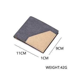 Slim canvas bifold wallet for men with gray and khaki patchwork design 11x9cm