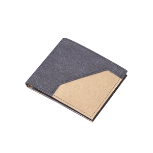 Minimalist canvas bi-fold wallet for men with grey and brown patchwork design