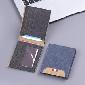 Slim canvas bifold wallet for men with multi-card slots and ID window in blue and khaki