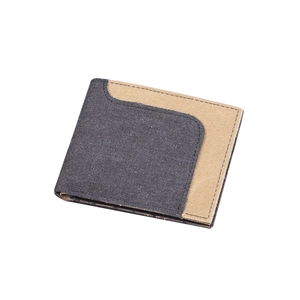 Men's minimalist bi-fold canvas wallet with grey and khaki two-tone stitched design