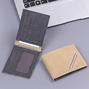 Portefeuille court en toile pour homme avec fentes pour cartes et bande tricolore chic