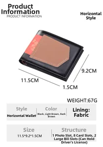 Short bifold wallet for men with dimensions 11.5x9.2x1.5cm and interior card slots