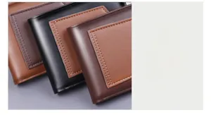 Detail of durable stitching on men's multi-color faux leather bifold wallets