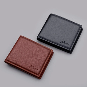 Heren bifold portefeuilles in zwart en bruin lychee generfd leer met Julizeon logo