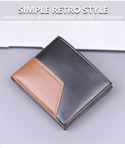 Gros plan d'un portefeuille bicolore pour homme avec coutures rétro marron et noires