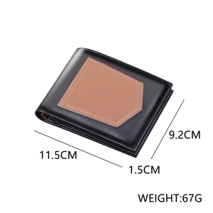 Men's bifold wallet in black and brown leather, dimensions 11.5cm x 9.2cm, 67g weight