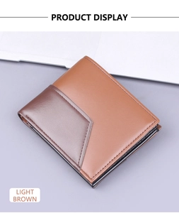 Détail du portefeuille bicolore pour homme en marron clair avec coutures précises