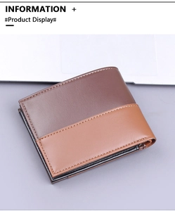 Vue détaillée du portefeuille en cuir marron bicolore avec surpiqûres et design à rabat