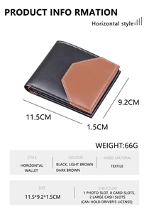 Detail view of black horizontal men's wallet showing leather texture and card slots