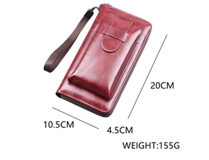 Detailed size view of burgundy faux leather clutch wallet with dimensions 20cm x 10.5cm x 4.5cm