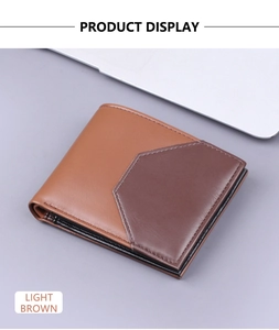 Detail view of the light brown bifold wallet with contrast stitching and card slots