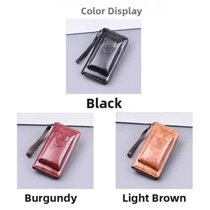 Business clutch bag color display in black, wine red, and light coffee with wrist straps