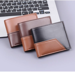 Lot de trois portefeuilles pliables pour hommes en cuir vintage avec coutures soignées