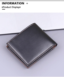 Detailed view of a black bifold leather wallet for men featuring contrast brown stitching