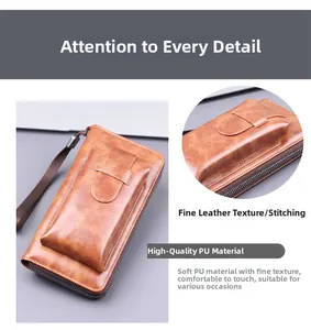 Close-up of premium brown PU leather texture and fine stitching on a vintage clutch