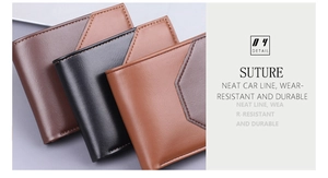 Detail showing neat stitching and leather texture on brown and black men's wallets