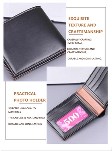 Detail of men's bifold wallet showing pebble grain texture and multi-card slot interior