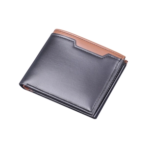 Classic men's bifold short wallet in premium black and brown leather with 45-degree angle