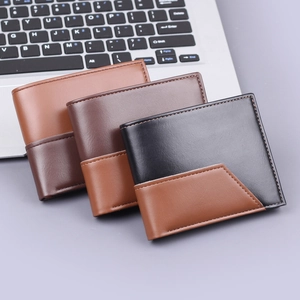 Portefeuille Homme Pliage Horizontal Cuir PU Design Patchwork Couleurs Business Casual Petit Clip à Billets Multi-Cartes