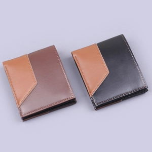 Portefeuille pliable en cuir pour hommes style bicolore marron et noir chic business