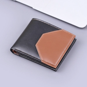 Men's Retro Short Bi-fold Wallet PU Leather Color Block Card Holder Slim Wallet With Multiple Card Slots ID Window Bill Compartments For Daily Business