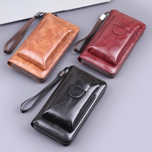 Multifunctional long leather wallet for women with wristlet and front phone pocket flap