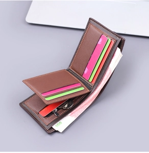Internal view of a slim bi-fold wallet showing multiple card slots and a coin pocket