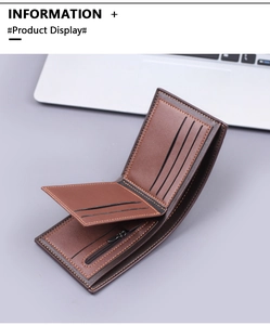 Detailed view of dark brown men's bifold leather wallet with multiple card slots and zipper pocket