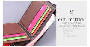 Macro view of brown leather wallet interior showing multiple card slots and money pockets