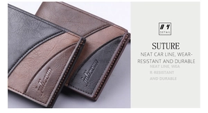 Close-up of precise stitching and premium leather texture on a men's bifold wallet
