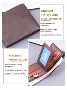 Short brown leather wallet detail showing card slots and transparent photo window