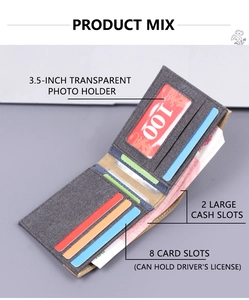 Vue détaillée du portefeuille en toile avec 8 fentes pour cartes et porte-photo