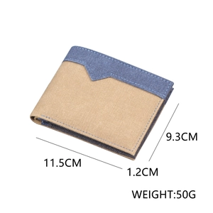 Portefeuille fin en toile pour hommes avec design bicolore kaki et bleu et coutures soignées