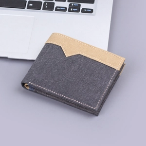 Portefeuille Bifold Homme Toile Denim Tissu Bloc Couleur Durable Léger Quotidien Décontracté Rétro Mode Pince À Billets Porte-Cartes