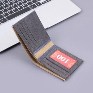 Portefeuille pour homme en toile gris foncé avec fentes pour cartes et fenêtre ID