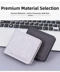 Detailed texture of canvas fabric on men's bifold wallets in light and dark grey