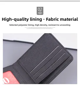 Detail view of the gray canvas wallet interior showing three card slots and a clear ID window