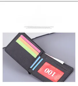 Detail of short canvas wallet showing multi-slot card holder and ID window with stitching