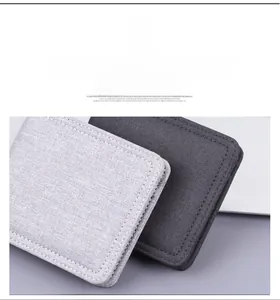 Detailed view of short canvas wallets with double stitching and textured fabric