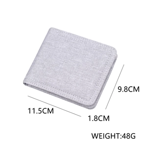 Slim light gray canvas bifold wallet for men with precise stitching and compact dimensions