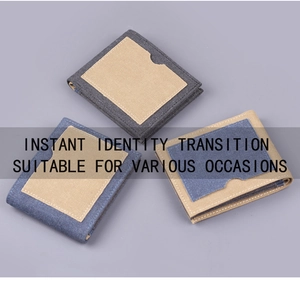 Detail of denim tri-color slim wallets with external card slot and precision stitching