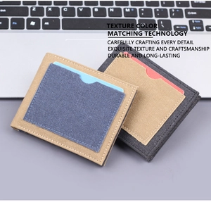 Detail of color-block canvas wallets with U-shaped card slots and fine white stitching