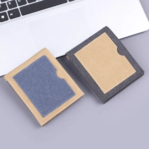 Men's Bifold Denim Canvas Wallet Short Patchwork Design With External Card Slot Lightweight Durable Casual Style Purse