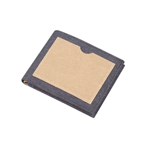 Slim canvas bifold wallet in gray and khaki denim with front card slot access