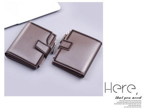 Deep brown vertical bifold leather wallets for men with zip pocket and buckle closure