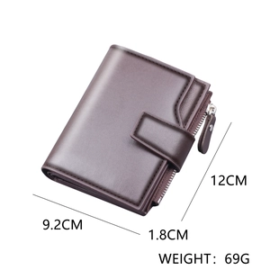Vertical tri-fold men's wallet in dark brown faux leather with dimensions 12x9.2x1.8cm